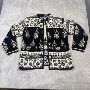 Flashback Vintage Tapestry‎ Jacket Women's L Floral Button Up Cotton Rayon Black